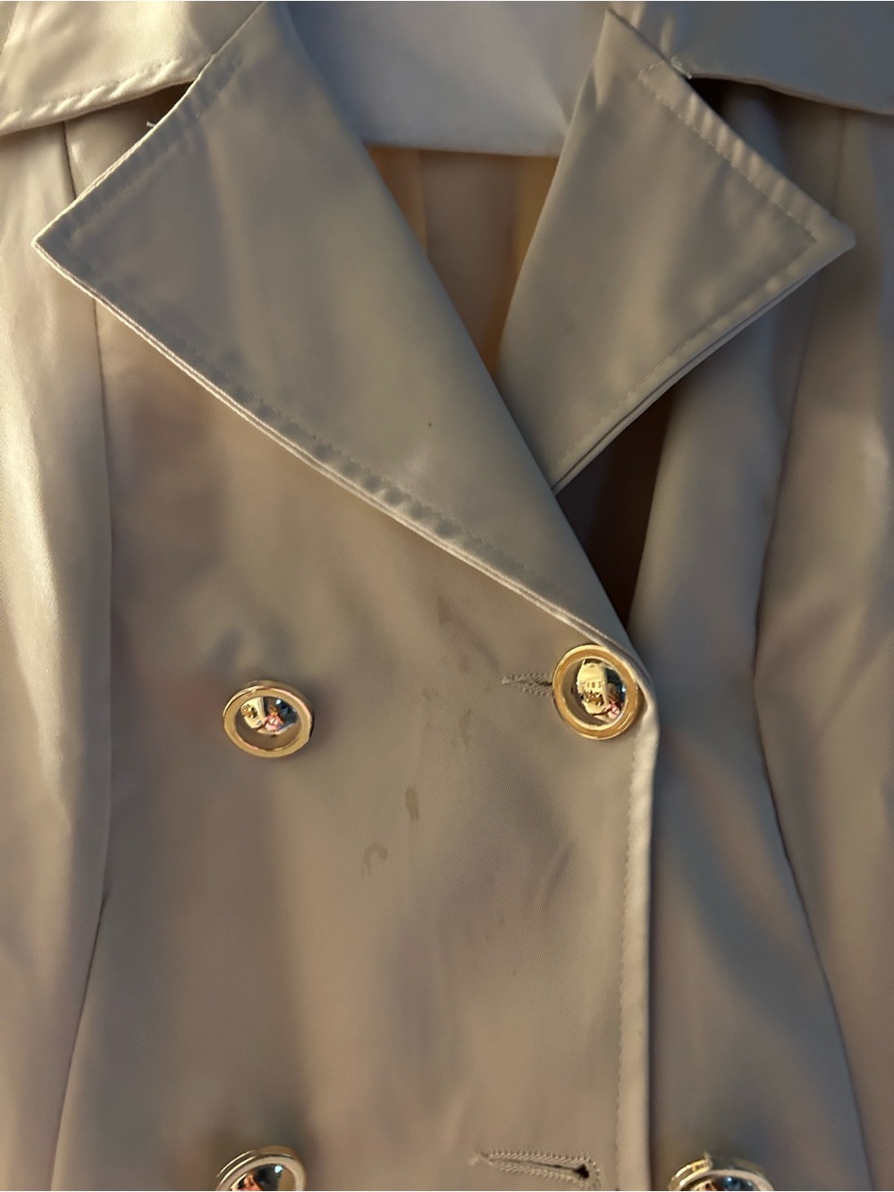 Double-Breasted Cream Trench Coat with Gold Buttons
